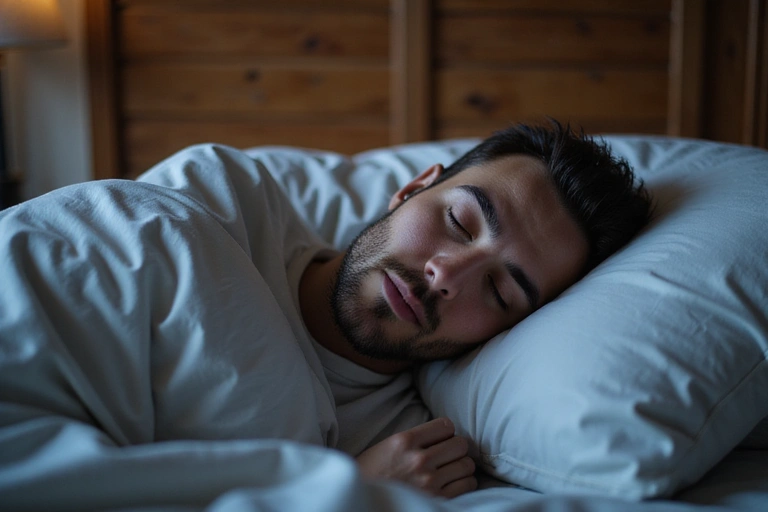 Hombre durmiendo plácidamente en una cama cómoda