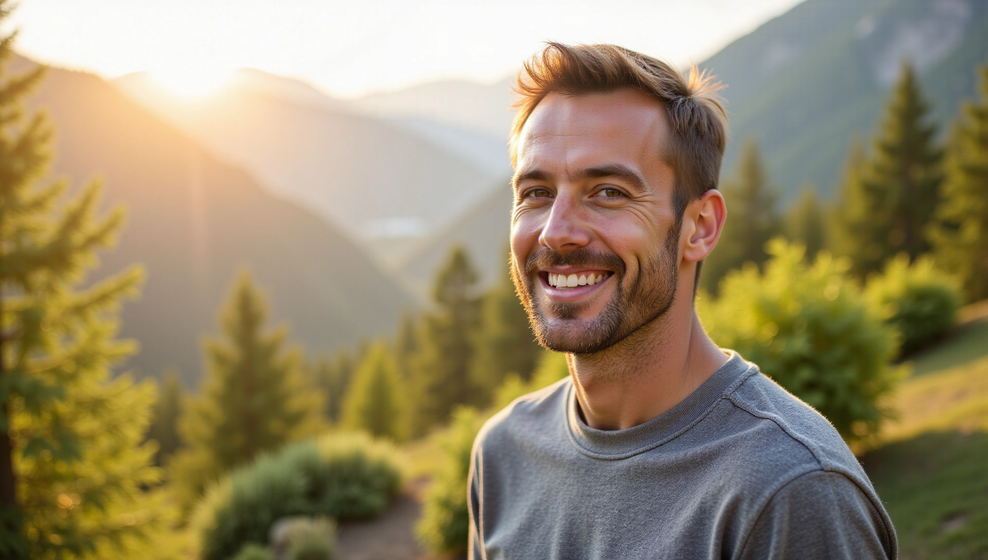 Hombre relajado en la naturaleza simbolizando salud y vitalidad