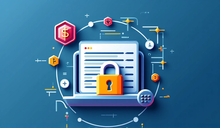 Ilustración de datos protegidos con un candado y símbolos de seguridad